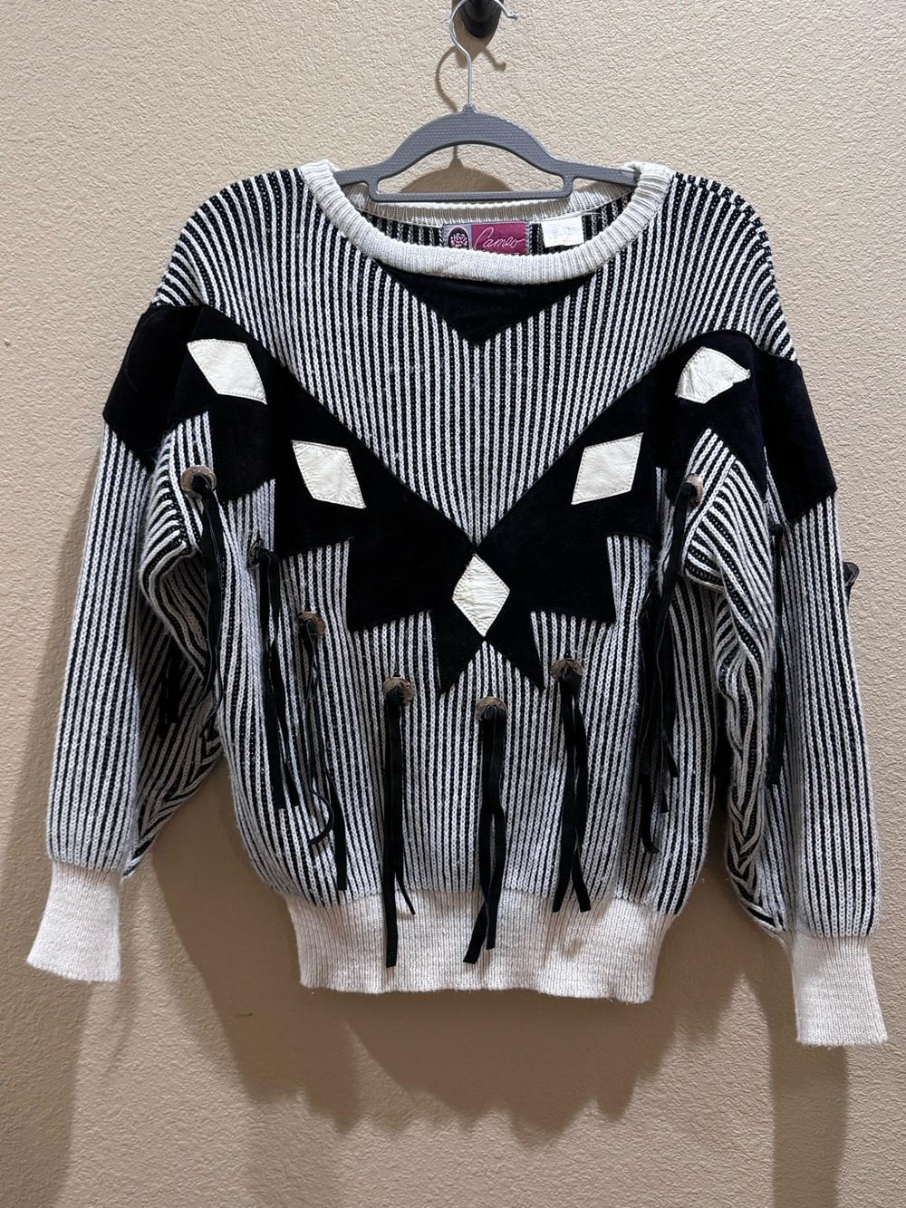 Vintage Cameo Rose Western Leather Fringe Concho Sweater S